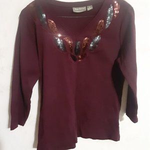 Jane Ashley Casual Lifestyle Women's Sequined V Neck Shirt in Size S